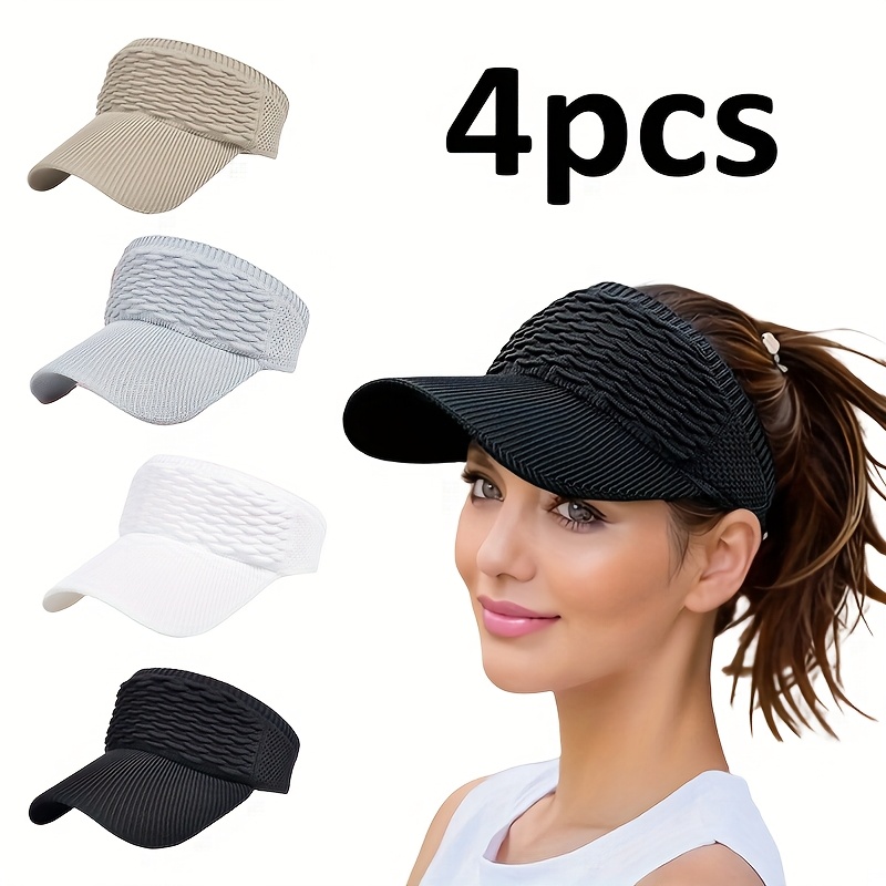 E-shop 4er-Set Damen-Sommersonnenschutz-Hüte aus Polyesterfaser - Einfarbige Laufhut für Draußen, Verfügbar in Mehreren Farben (, Khaki, Grau, Weiß),