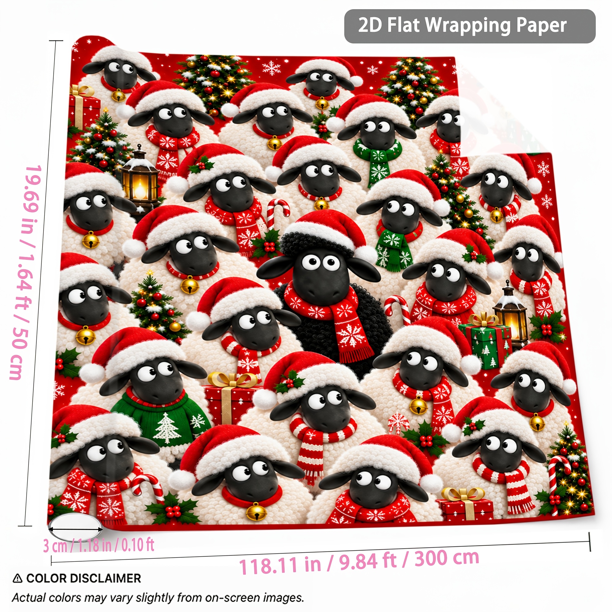 TEMU 1 Christmas Sheep Wrapping Paper Suitable For Gift Packaging, & (///) - Single-sided Print With Sheep Patterns For Xmas, Birthdays, Weddings,