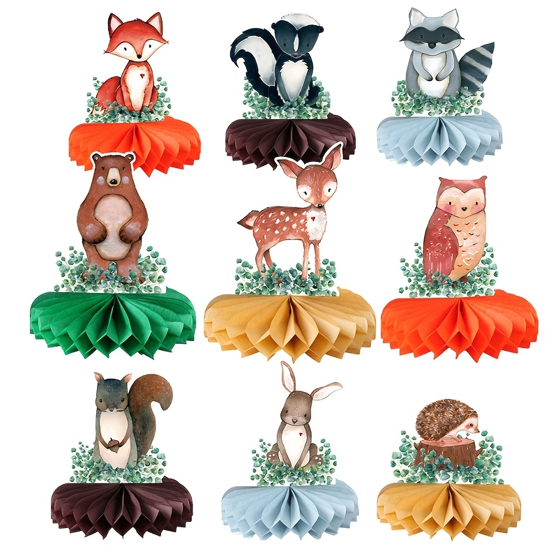 

9pcs Woodland Animals Honeycomb Centerpieces - 3d Paper Table Decor For Birthday Parties, Themed Celebrations