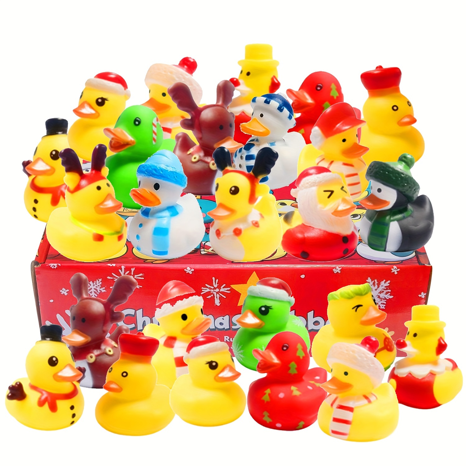 

20pcs Rubber Ducks: Christmas Party Favors, Stocking Stuffers, And Bath Toys - Random Style And Color