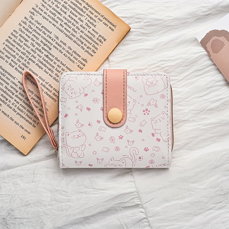 Pusheen Portafoglio piccolo rosa per donne, con cerniera, gatto (Gattino rosa