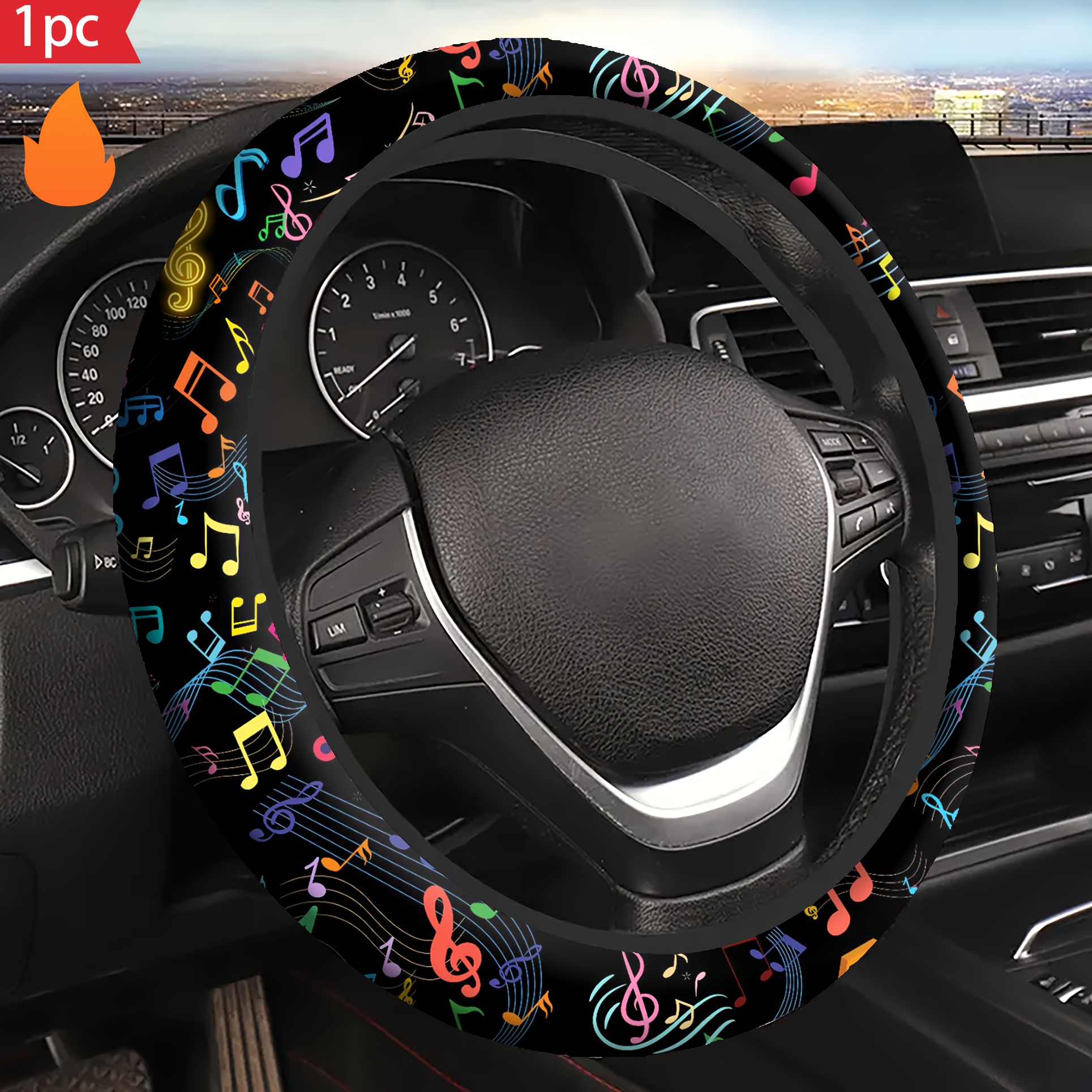 TEMU 1pc 1pcs Non-slip Steering Wheel Cover Compatible For Most /suv/trucks - Note & Treble/clef Symbols, Fit Steering Wheel Protector