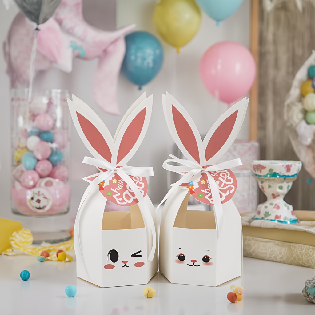 

12pcs Easter Bunny Ear Treat Boxes, Cardboard Gift Containers, Spring Holiday Party Favor Supplies, Paper Gift Containers