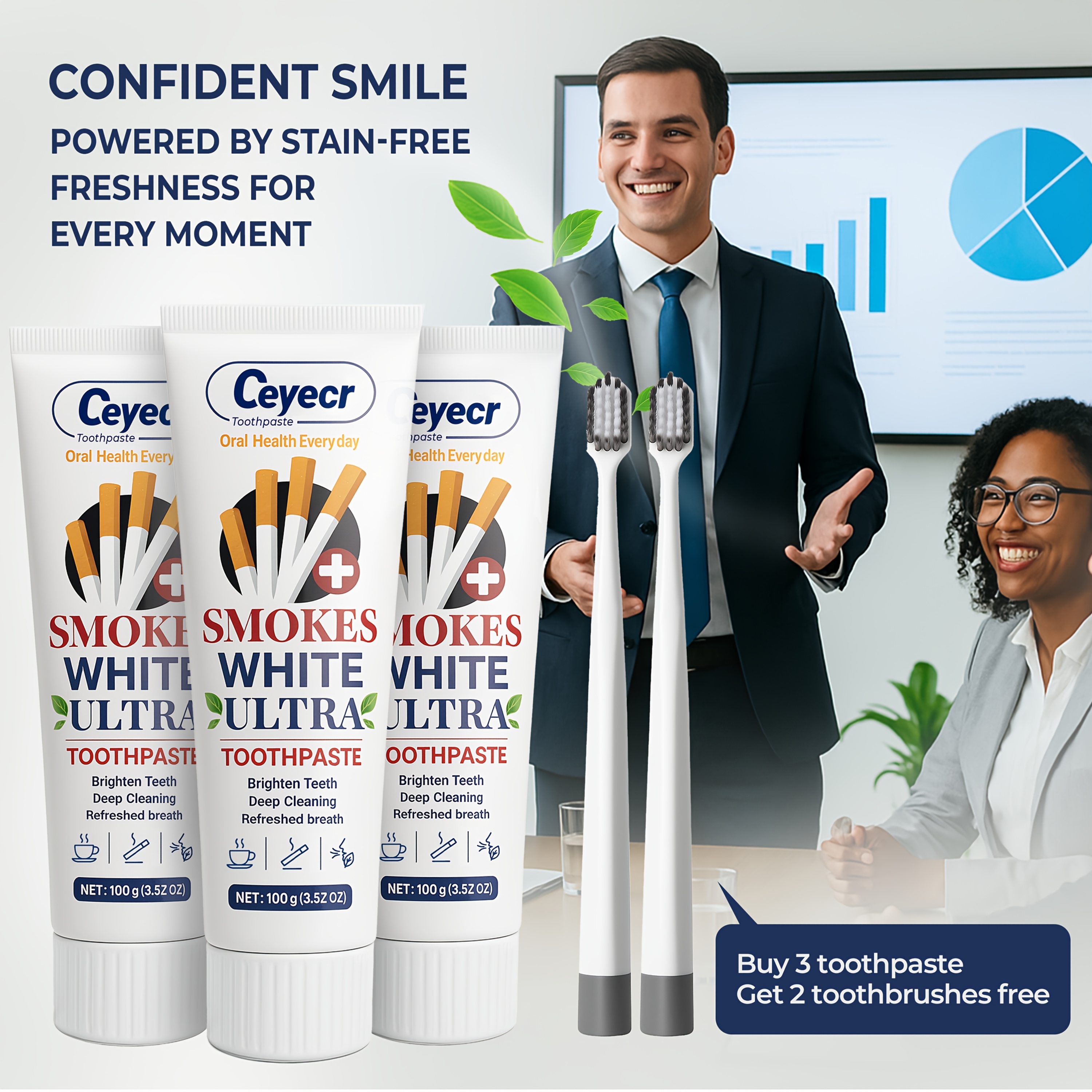 3pcs Smokers Toothpaste & Toothbrush Set for Fresh Breath
