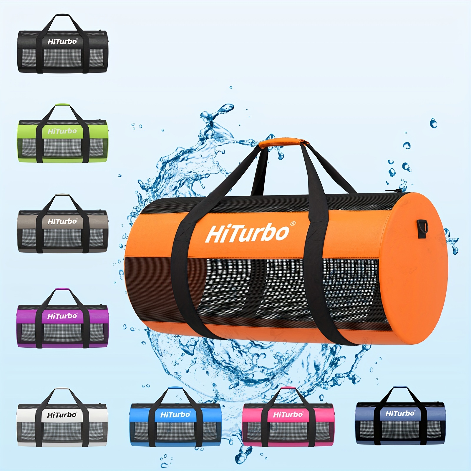  50l+ mesh reisetasche - strapazierfähiges oxford-gewebe, weiß &  ,   für tauchen, surfen, schnorchelausrüstung aufbewahrung, reise-strandtasche mit schultergurt, strandgerätetasche | abenteuer reisetasche | robuste grifftasche, strandtaschenzubehör
