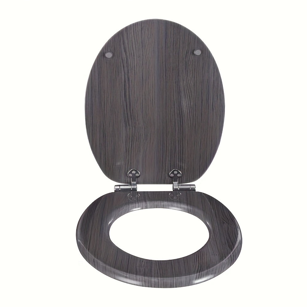 1pc Toilet Lid, Premium Toilet Seat With Automatic Lowering, Mdf Wooden Core, Soft Close Hinge, Design Decor