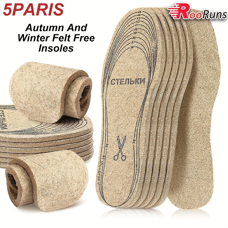 

Rooruns 5pcs Wool Felt Insoles For - , Warm, Shock-absorbing, Customizable Size, Bamboo Fiber