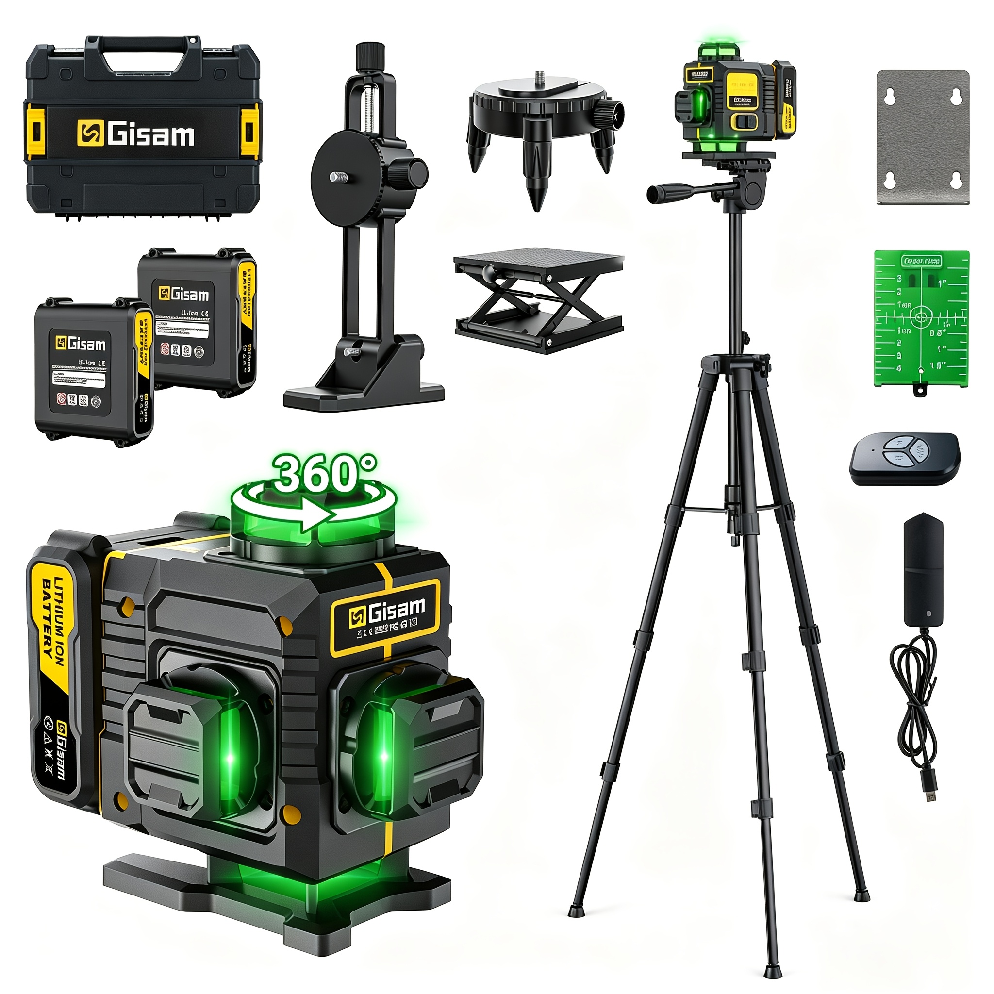 TEMU Láser de línea cruzada con , nivel láser 4 X 360°, autonivelante, 2 baterías, láser de línea con telescópico para colocar baldosas y instalar