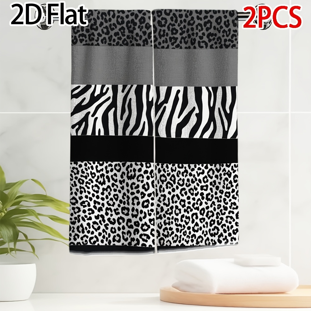 TEMU 2pcs Hand Towel, Exquisite Towel With A Zebra And Leopard Print Alternating Pattern, Towel, Suitable For Bathroom, Restroom, Kitchen, Etc. For