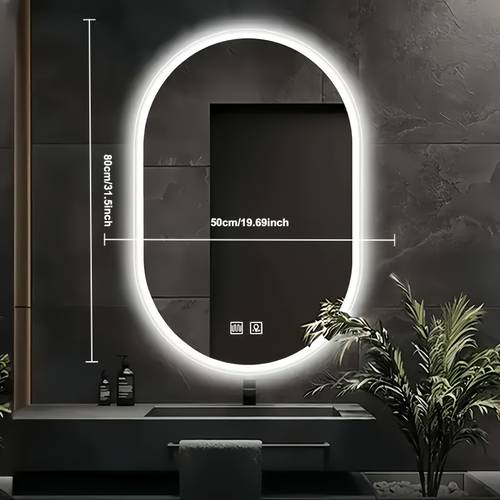 item picture smart bathroom mirror measuring 80cm x 50cm wall mounted bathroom mirror with led lights adjustable brightness function control bathroom furniture set