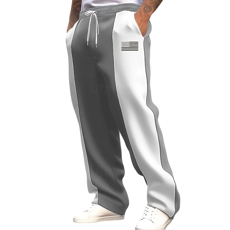 Men'S Color-Blocked Casual Pants Feature a Stylish Design with Comfortable And Structured Fabric. The Drawstring Waist Fits The Body Well, Making It Trendy And Eye-Catching. with a Loose Straight Cut