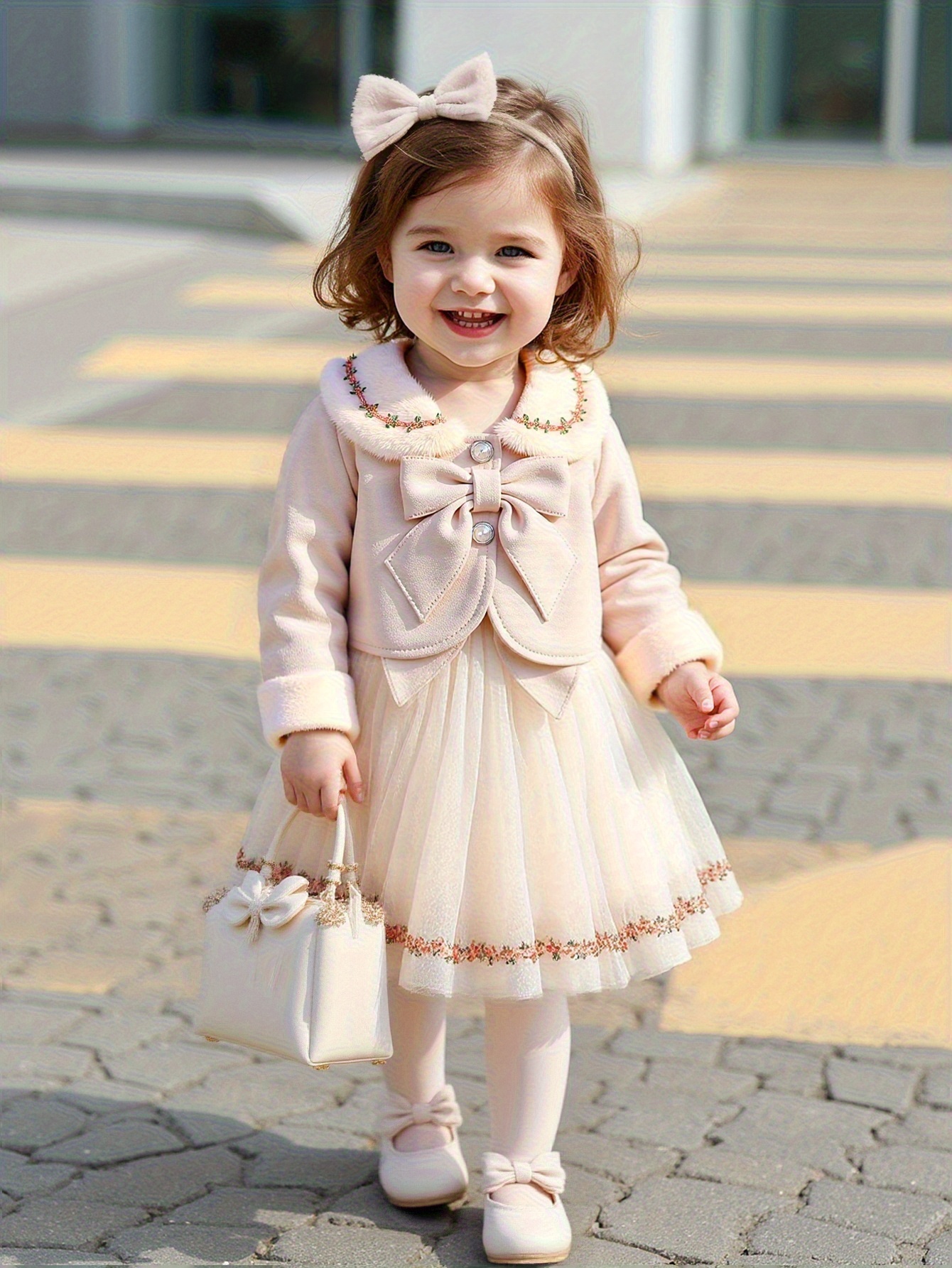 girls eid outfit ramadan dress autumn winter     dress set plush bow delicate dress fashion lace sweet skirt cute and gentle outfit for little princess sweet outdoor wear   outdoor Product details 6