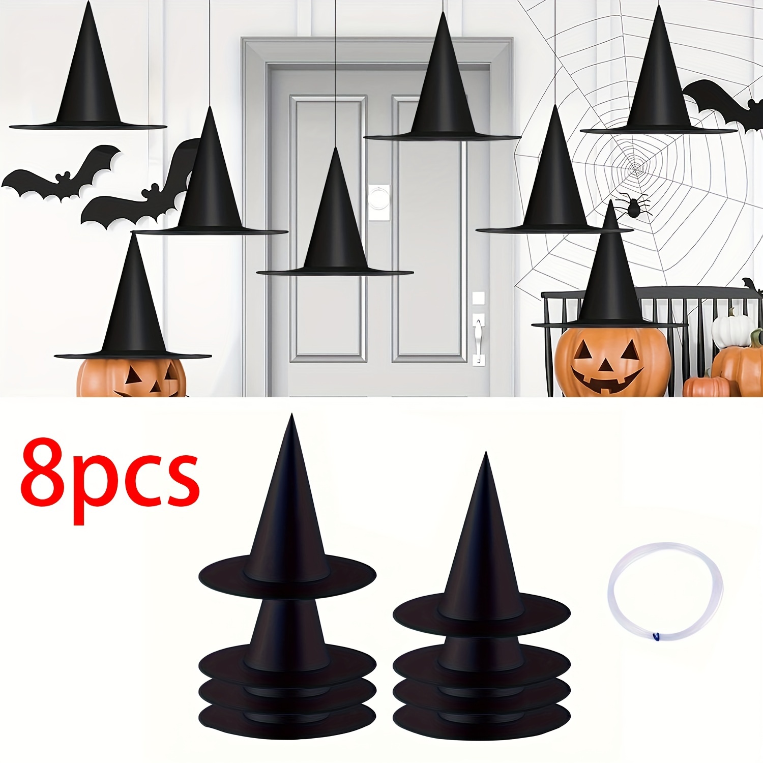 

8-pack Hanging Hat Decorations With Hanging Ropes, Floating Hats Bulk For Porch, Hallway, Indoor And Outdoor Holiday Decor, No Electricity Needed, Non-feathered