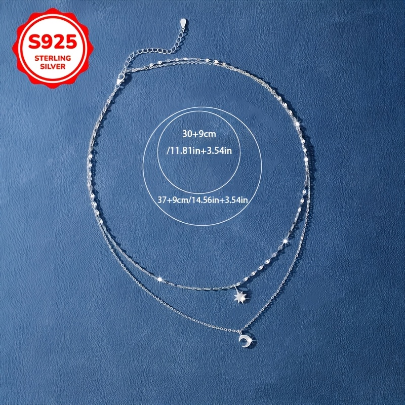 Women's S925 Silvery Double-Layer Star & Moon Pendant Necklace