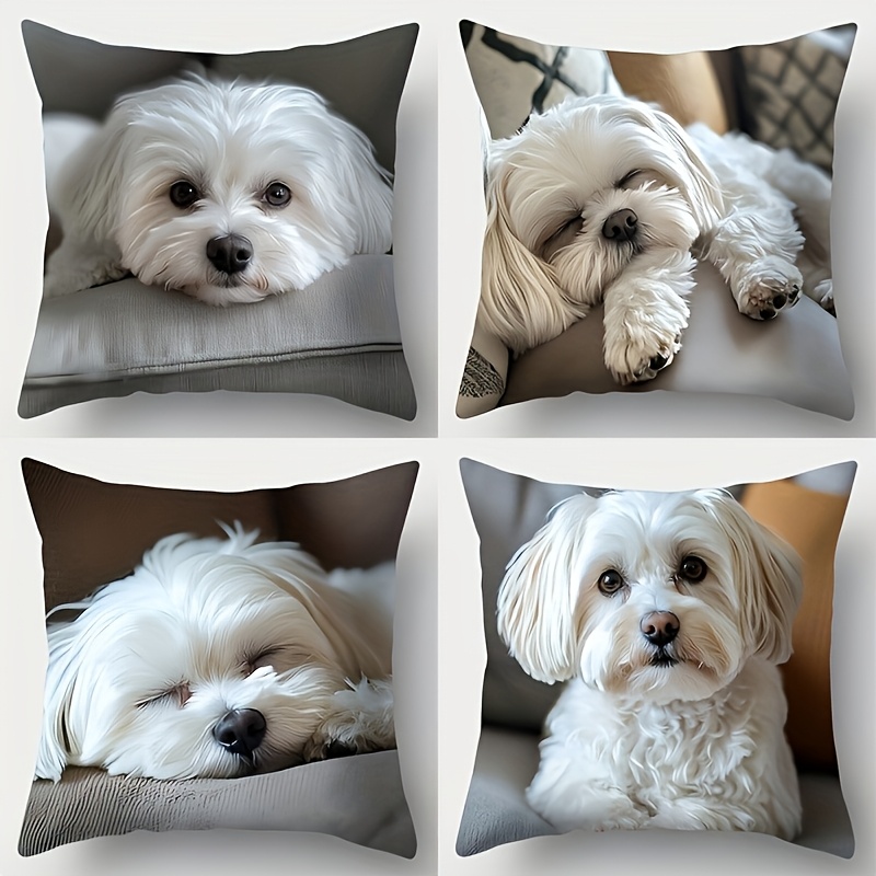 TEMU 4pcs Set, Sofa Pillow Cover, White Puppy Pillowcase, 44.96cm * 44.96cm, Double-sided Printing, Home Decor, Sofa Lumbar Pillow Cover, Pillowcase