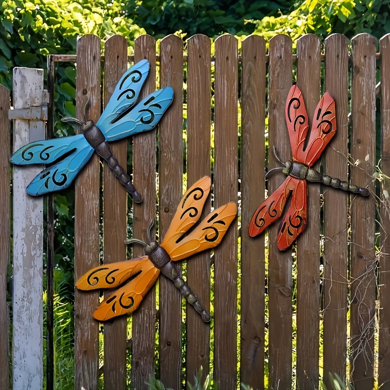 3pcs Metal Dragonfly Wall Art Decor, Outdoor Garden Patio Hanging Sculpture