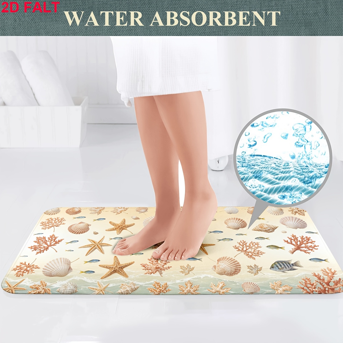 4pcs Coral, Starfish, and Seashell Shower Curtain Set with Bath Mat