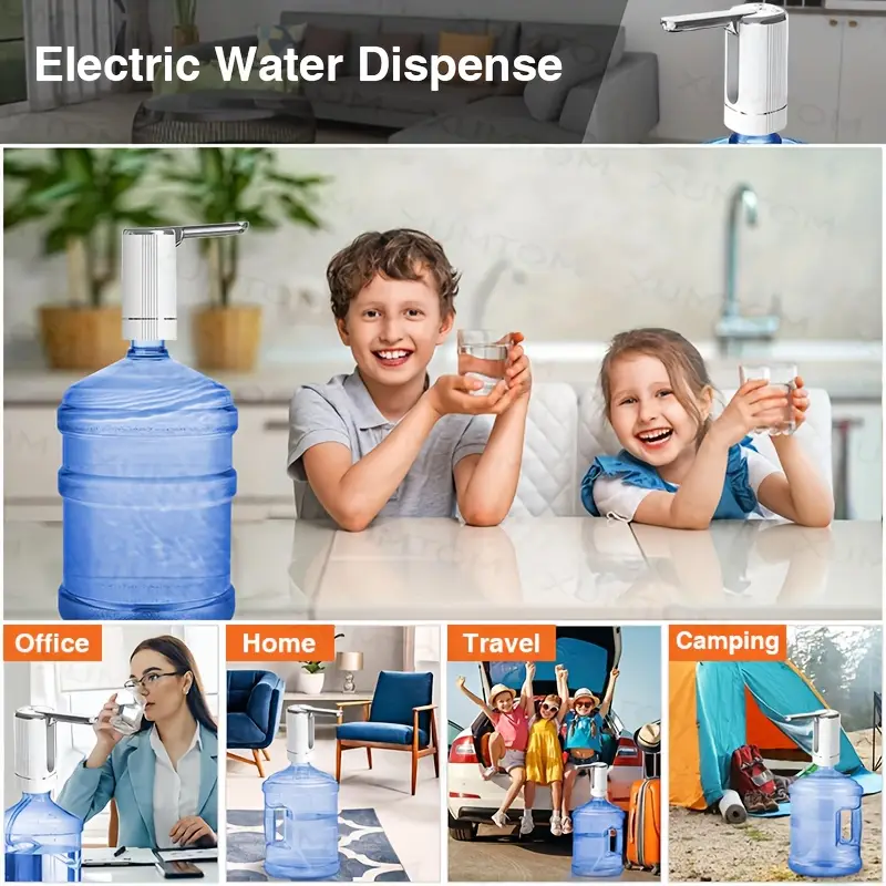 1pc dispensador de agua eléctrico portátil con control táctil y bomba usb - dispensador eléctrico resistente para hogar, , camping, restaurantes - compatible con bidones de 2-5 galones, carga rápida tipo c usb, pico abatible, flujo , compacto e instalación , energéticamente eficiente, ideal para botellas , diseño cuadrado, plug-and-play, sin requerido, dispensador automático de agua caliente/fría 8