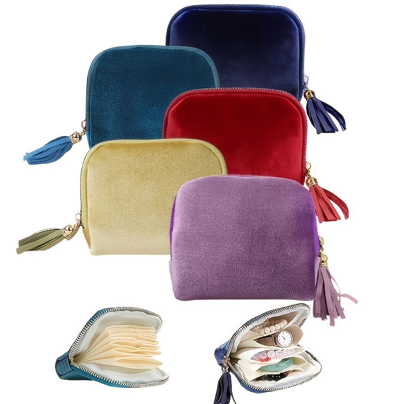 TEMU 5pcs Travel Jewelry Box, Women's Wallet Organizer Pouch, Jewelry Bag, Jewelry Storage Pouch, Pendant Charm Zipper Jewelry Bag Cosmetic Pouch,