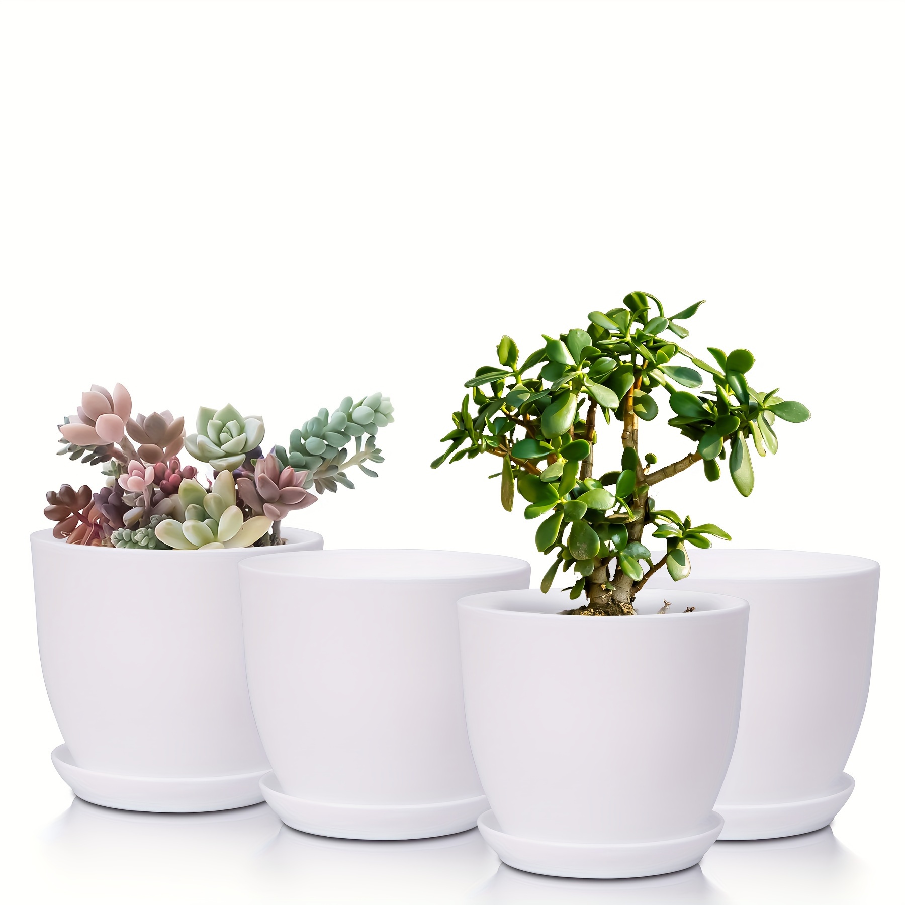 

Pack Of 4 Plastic Planters Plant Pots With Drainage - 7.5 Inches Home Decor Flower Pots For Indoor Plants, Cactus, Succulents Pot - White