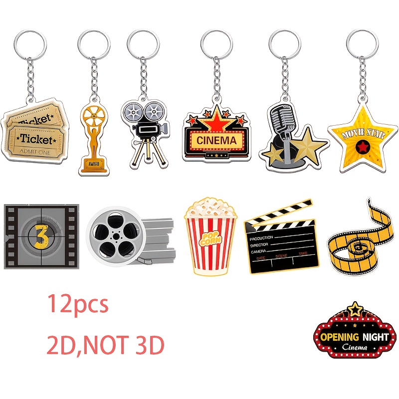 TEMU 2d Flat Acrylic Keychain, 12pcs Movie Night Party Supplies Acrylic Film Keychains On-set Shooting Camera Microphone Ticket Movie-themed Hanging