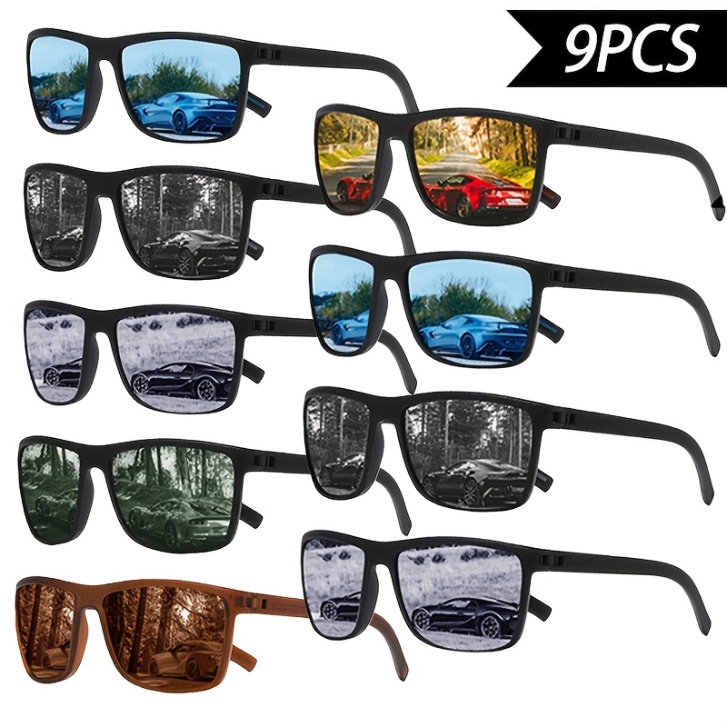 TEMU 9 Pairs Of Polarized Fashion Glasses For Men And Women, Cycling And Glasses With Pc Frames, Protection, Scratch-resistant Lenses, Suitable For