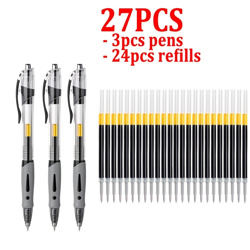 TEMU 27pcs High-capacity Gel Pen Set, 0.5mm Fine Point Black Ink Pens, Quick-drying Smooth Writing Pens With Comfortable Grip, Retractable For