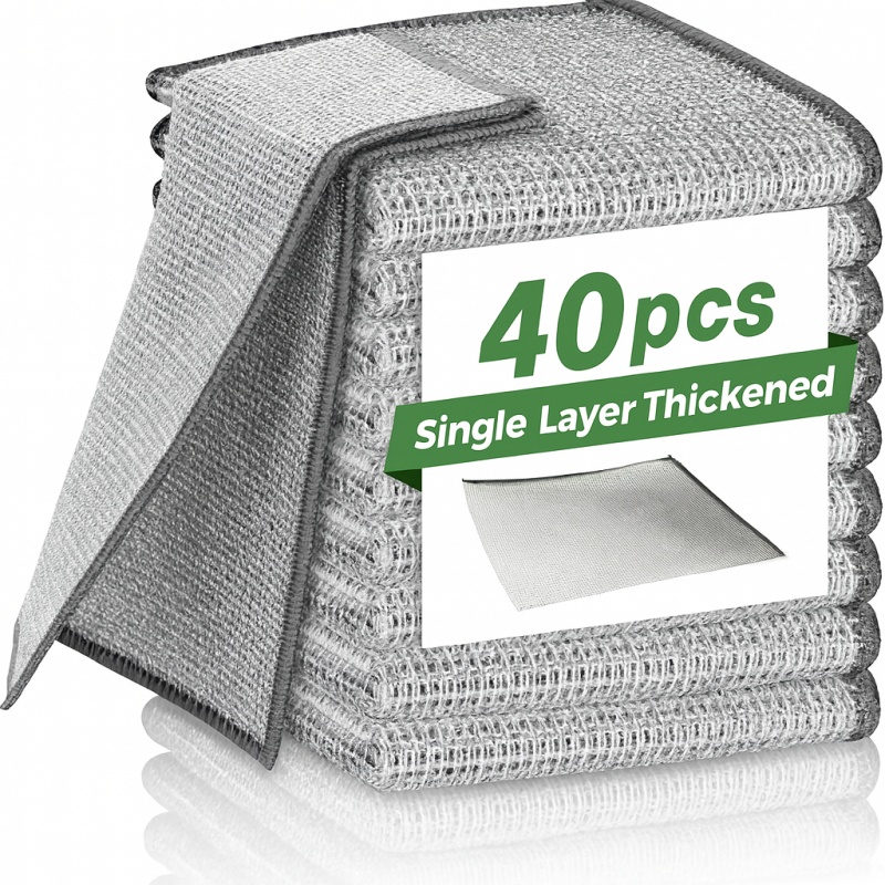 TEMU 40pcs Stainless Steel Wire Mesh Dishcloths - Reusable Multipurpose Cleaning Wipes, Suitable For Kitchen, Bathroom, Tableware And Countertops -