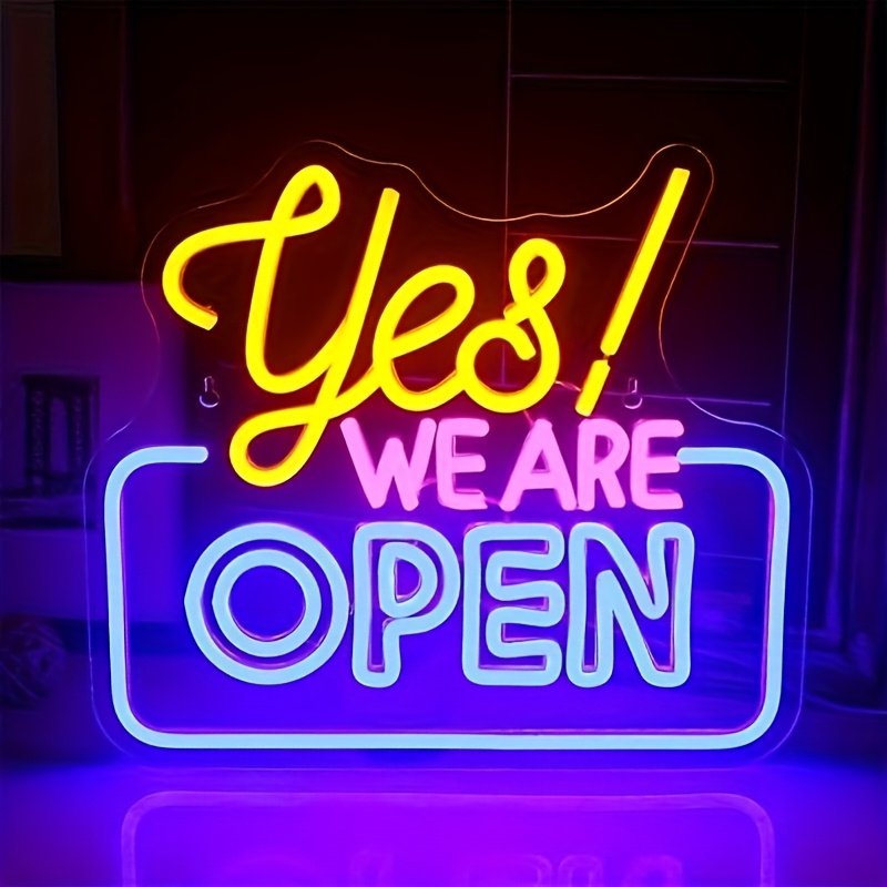 E-shop 2D-flaches, dimmbares LED-Neonschild „Yes Open“ für Geschäfte, hängendes „Open“-Schild für Bar, Laden, Restaurant, Wanddeko-Neon