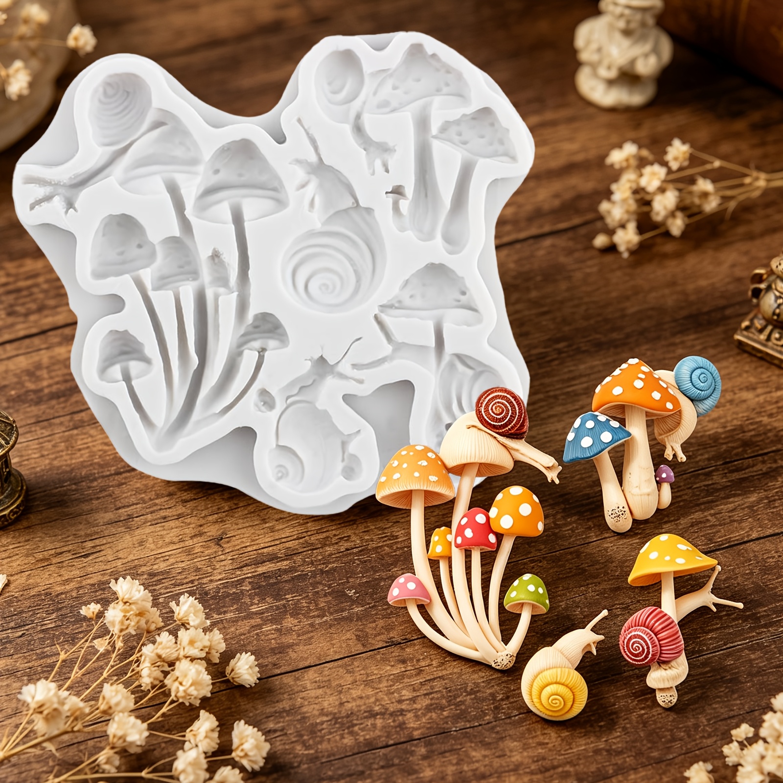 Image of 1pc Mushroom Chocolate Fondant Mold, Snail Cake Decoration Silicone Mold, Practical Kitchen Baking Mold, Suitable For Ice Cream Candy Gum Flower Paste Dough Resin Polymer Clay