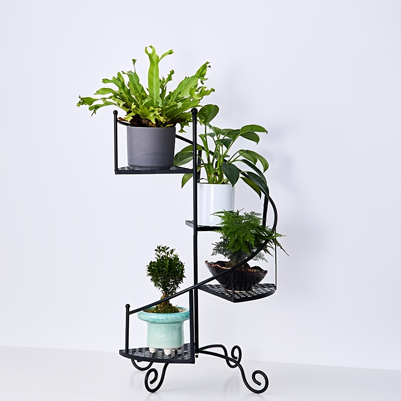 

4-tier Black Metal Plant Stand - Rust-resistant, Easy To , Indoor/outdoor Flower Display Shelf With Decorative & Greenery Accents, Plant Accessories