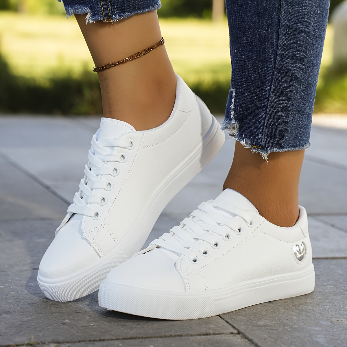 women's athleisure shoes heart shaped print white flat Temu Germany