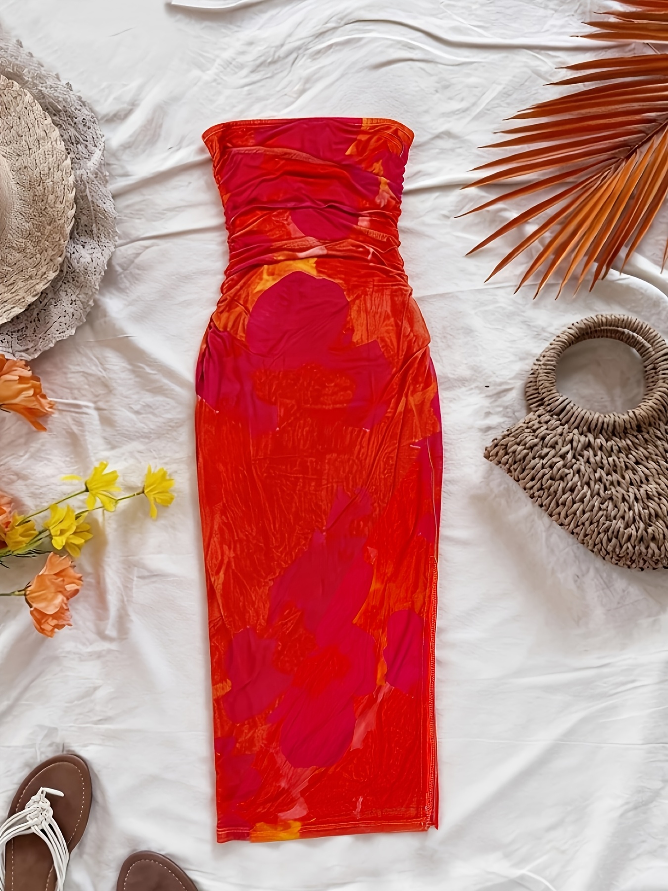 woman orange dress sold on Temu Canada