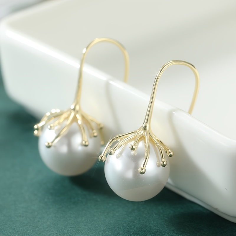 Plated Imitation Pearl Dangle Earrings Suitable for Women & - Elegant Water Drop Pendant Wedding, Party Jewelry Gift, Round Imitation Pearl Drop Earrings for Birthday, Year-Round Wear, Luxurious Coated