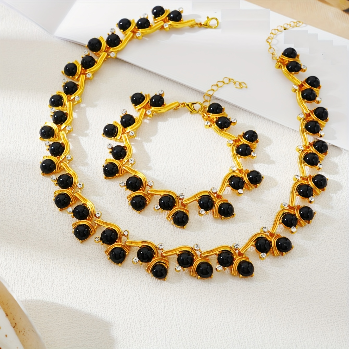 French Vintage Rhinestone Light Necklace Bracelet Set