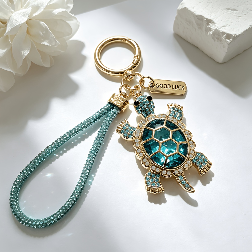 TEMU 1 llavero de para mujer, llavero de marina de cristal de con correa de diamantes de , lindo colgante de animal para bolso, llaves de coche,