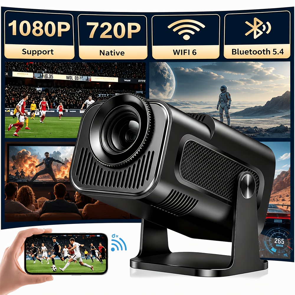 Smart Projector Featuring Wi-fi 6 And Wireless 5.4, Native 720p Resolution, And 11; Supports Wireless Screen Mirroring And Usb -ideal For Home Theater, , And Gaming.
