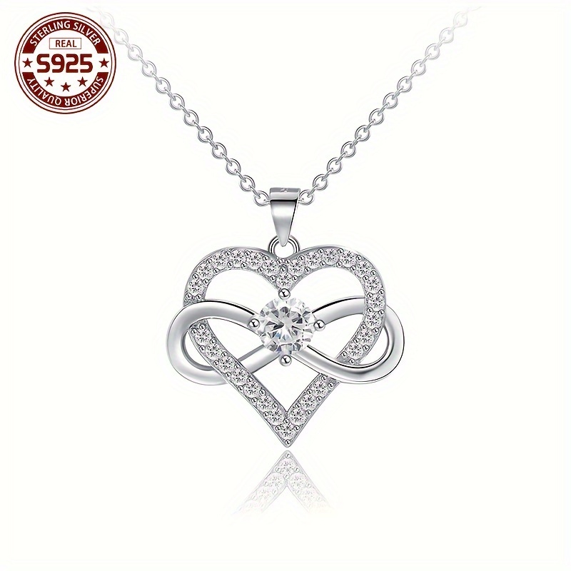 

1pc Élégant Collier Pendentif Cœur en Argent Sterling 925 avec Synthétique pour Femme, Bijoux de Luxe au et Cadeau, Pierre de de , Placage