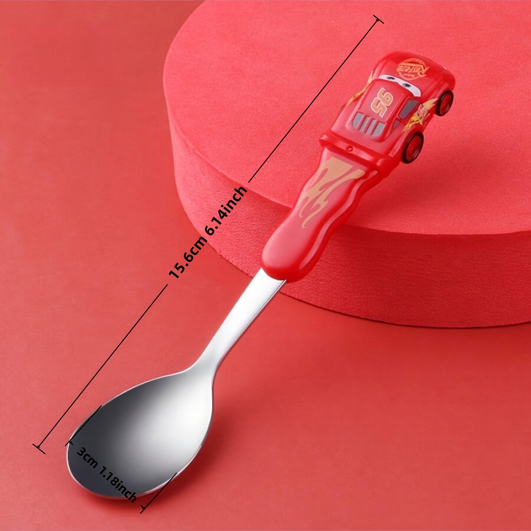 Disney 3pcs/set Lightning McQueen 3D Stainless Steel Cup, Salad Bowl & Spoon, Leak-Proof Sealed Milk Cup, Heat-Resistant Rice Bowl, Adorable Lightning McQueen Design, Portable tableware, Ideal Gift for friends, Kitchen, Picnic Essentials