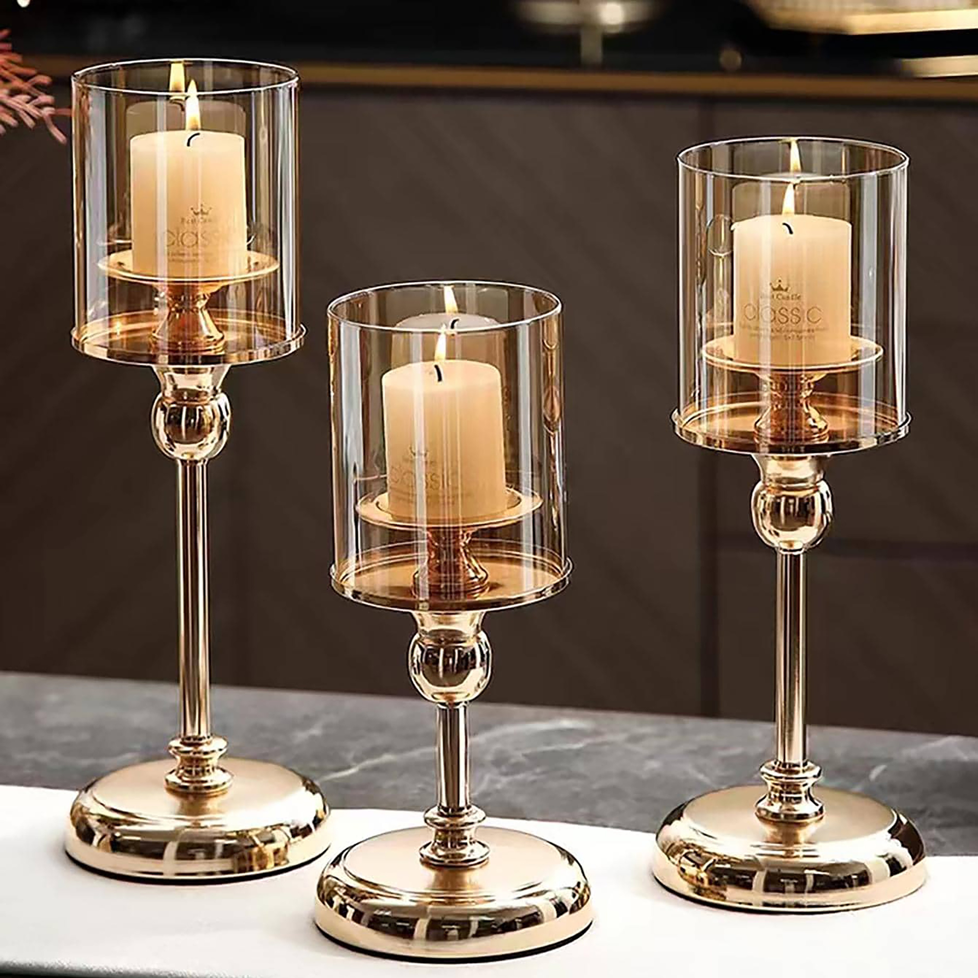 

3pcs Set Golden Glass Candle Holders - Romantic Dinners, Valentine's Day Gifts & Home Decor | Ideal For Proposals, Weddings &