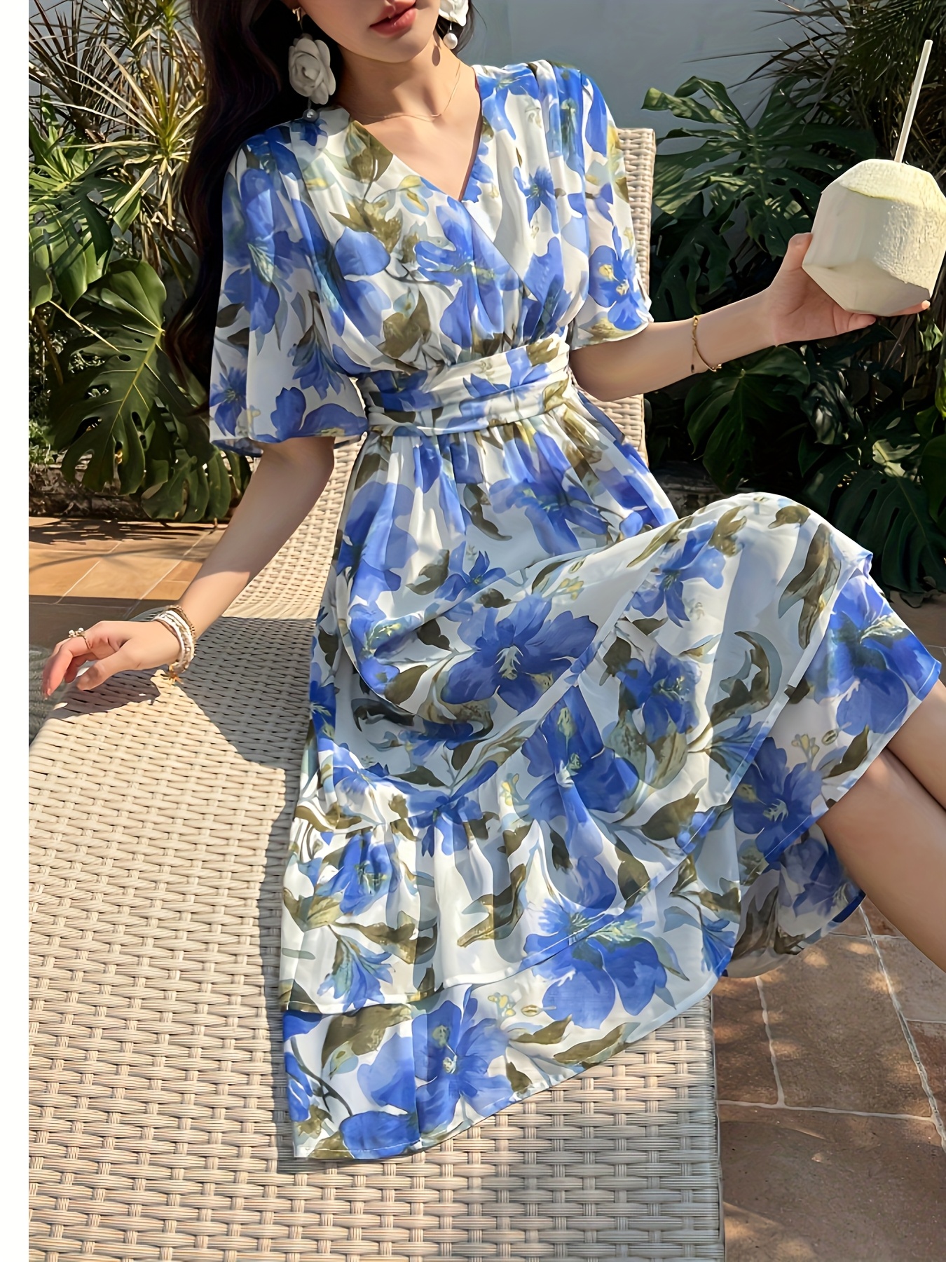 womens floral maxi dress elegant flowy formal casual event - Temu Oman