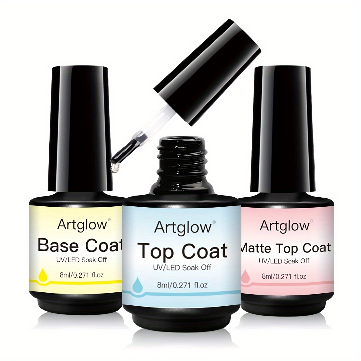 Image of 3pcs Coat And Base Coat And Matte Set - Shiny End And Long-lasting, Soak-off Led Nail Lamp Gel Base End Nail Art Design Manicure Gifts For Women