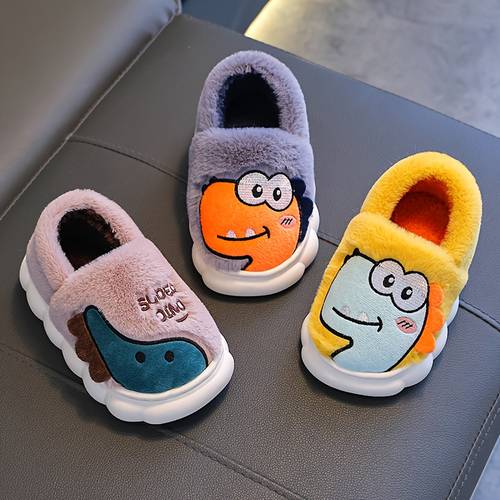 1 pair slippers toddler boys cartoon dinosaur indoor non slip home shoes autumn winter