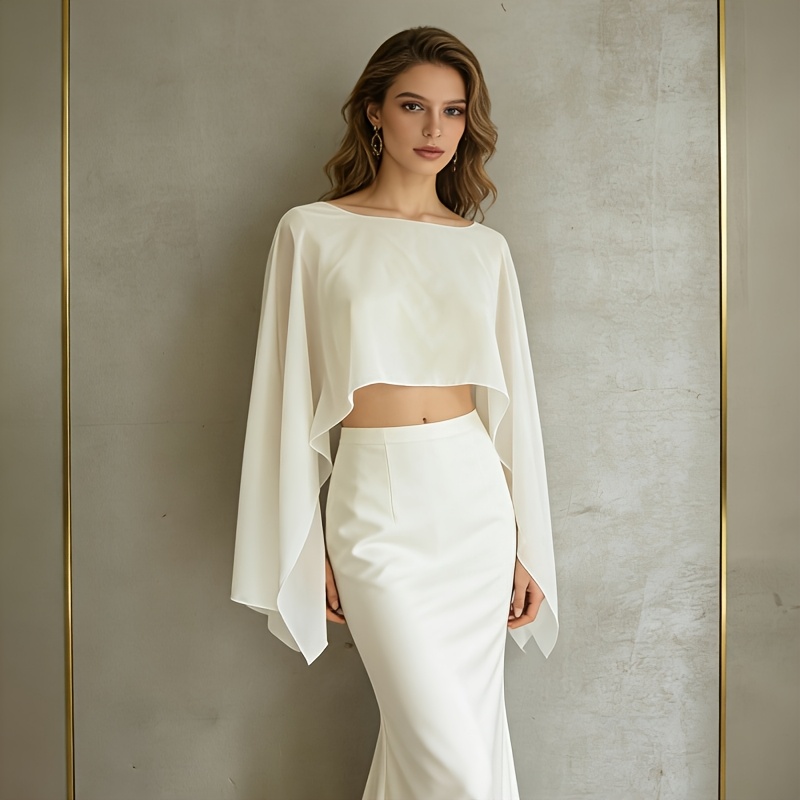 TEMU Scialle da sposa in chiffon, mantellina da aggiungere alla gonna da sposa da donna, disponibile in colori