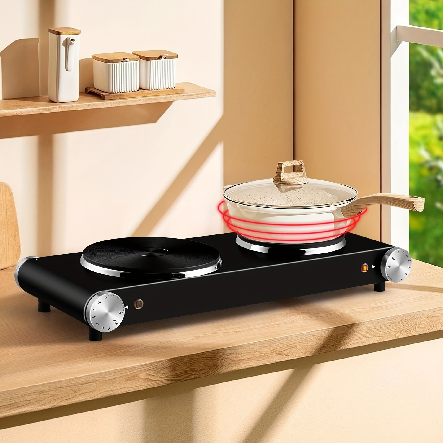 Dual Zone Induction Cooktop with 1500W+1000W Fast Heating, 2-Zone Electric Stove with Independent Temperature Control, Stainless Steel & Cast Iron Heating, Portable Induction Hob with Digital Display & Precise Dial, Compatible with All Pans (Gas/Electricity), Ideal for Home, Camping, RV, Boat - UK Plug (220V) - Ideal Gift for Housewarming, Birthday, Christmas, Induction Cooktop, Induction Cooktop Portable, Induction Stove Portable, Induction Cooker, Induction Stove Top