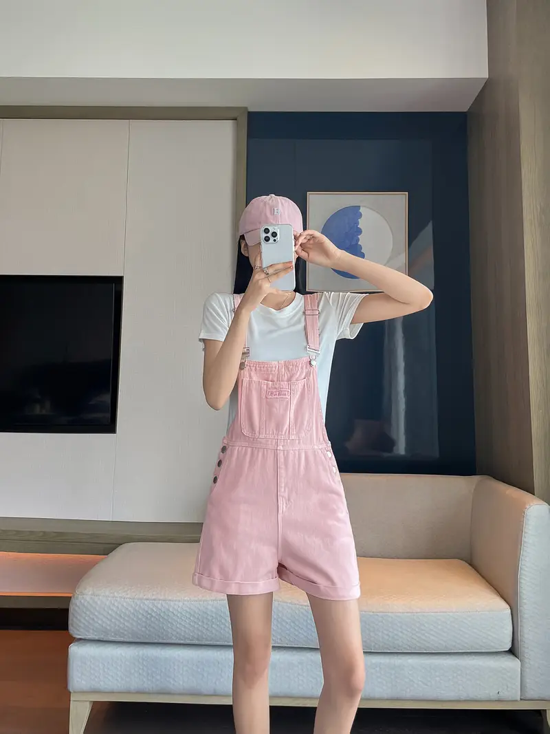 pink denim overalls spring summer college style - Temu Mauritius pink denim overalls spring summer college style - Temu Mauritius