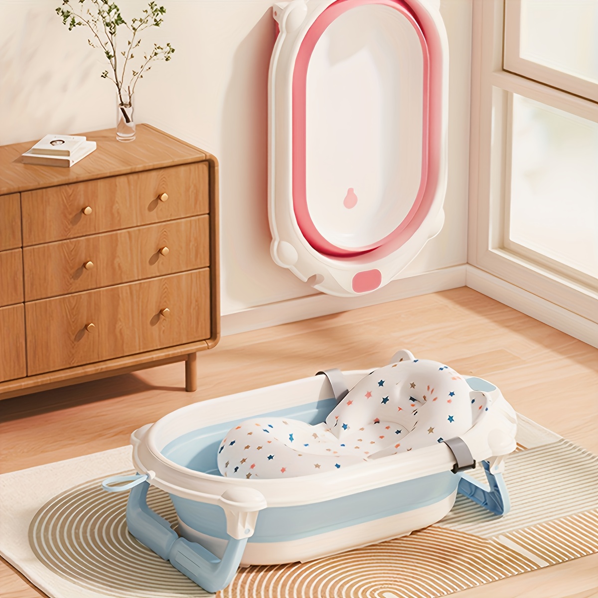 in baby bath tub mat set portable folding infant bathtub