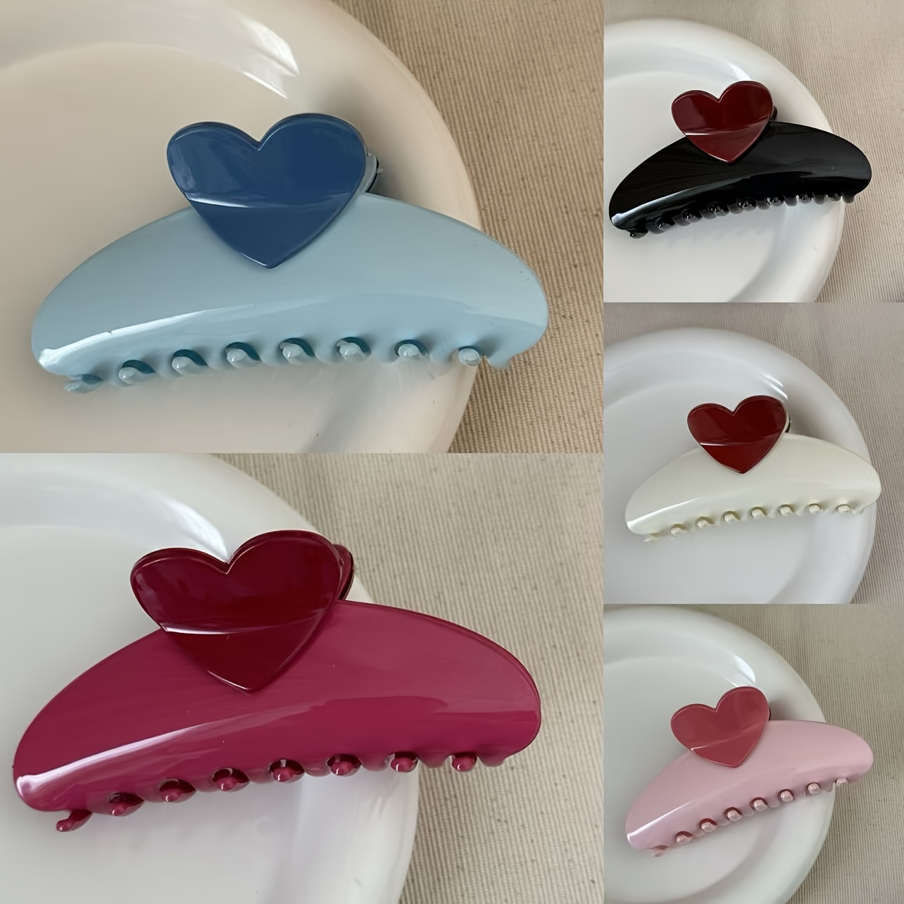 

Dopamine Color Scheme, Colorful, Contrasting Colors, Heart-shaped Hair Clip, Back Of , Bun Shark Clip, Hair Accessory.