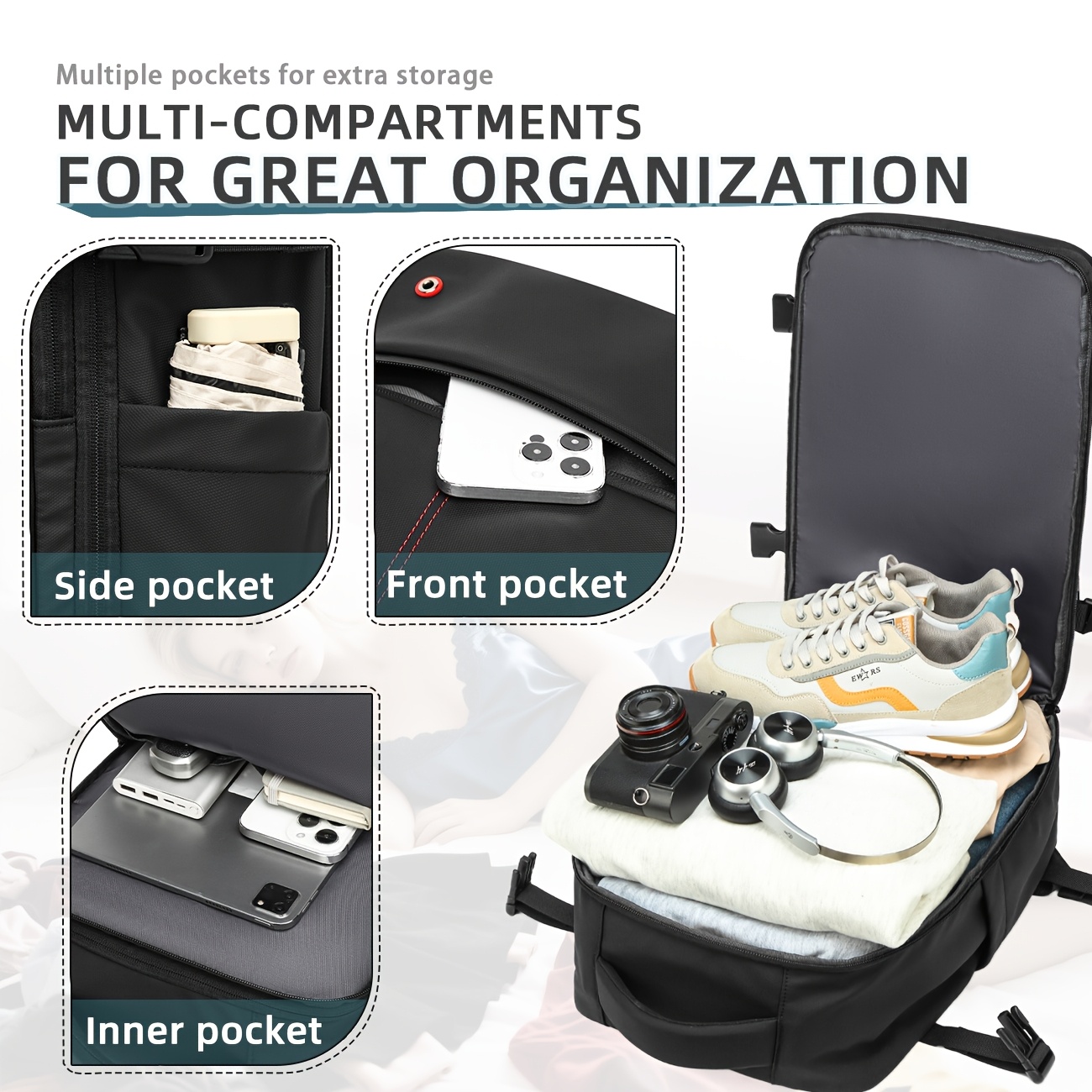 Travel Suitcase with Vacuum Compression Backpack & Pump, Laptop Compartment