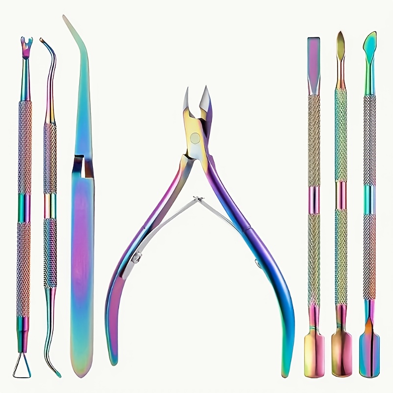 7pcs/Set Stainless Steel Nail Cuticle Scissors Set with Dead Skin Pusher, Manicure Pedicure Tools, Nail Files, Polish Gel Remover - Perfect for Professional Nail Care